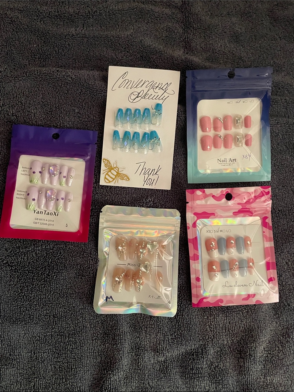 Assorted Press-On Nail Set – Blue, Pink, Purple, Nude